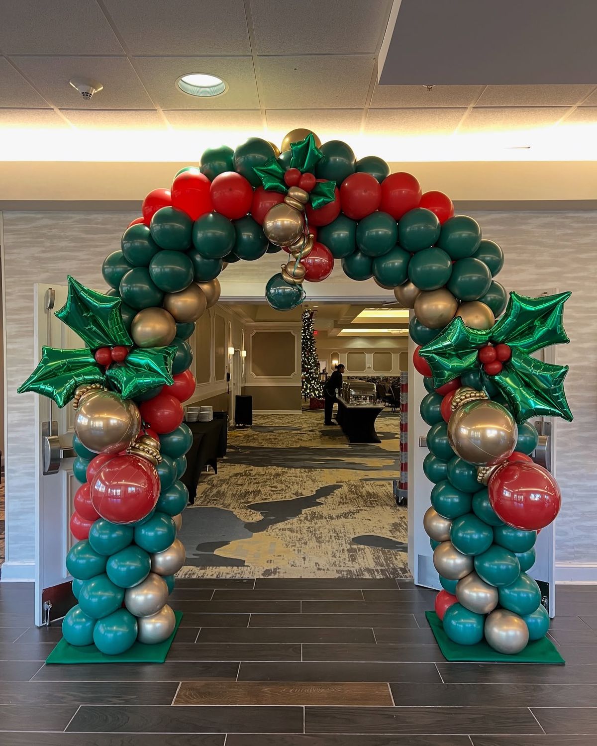 Christmas balloon entrance arch for an office