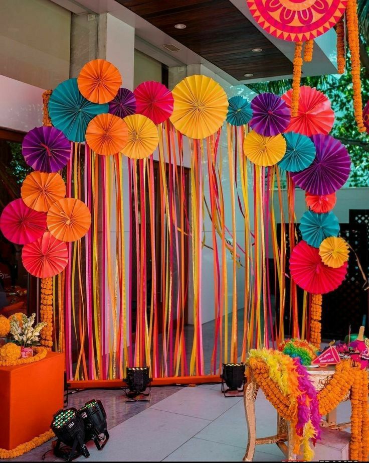 Colourful paper-fan Diwali photo backdrop