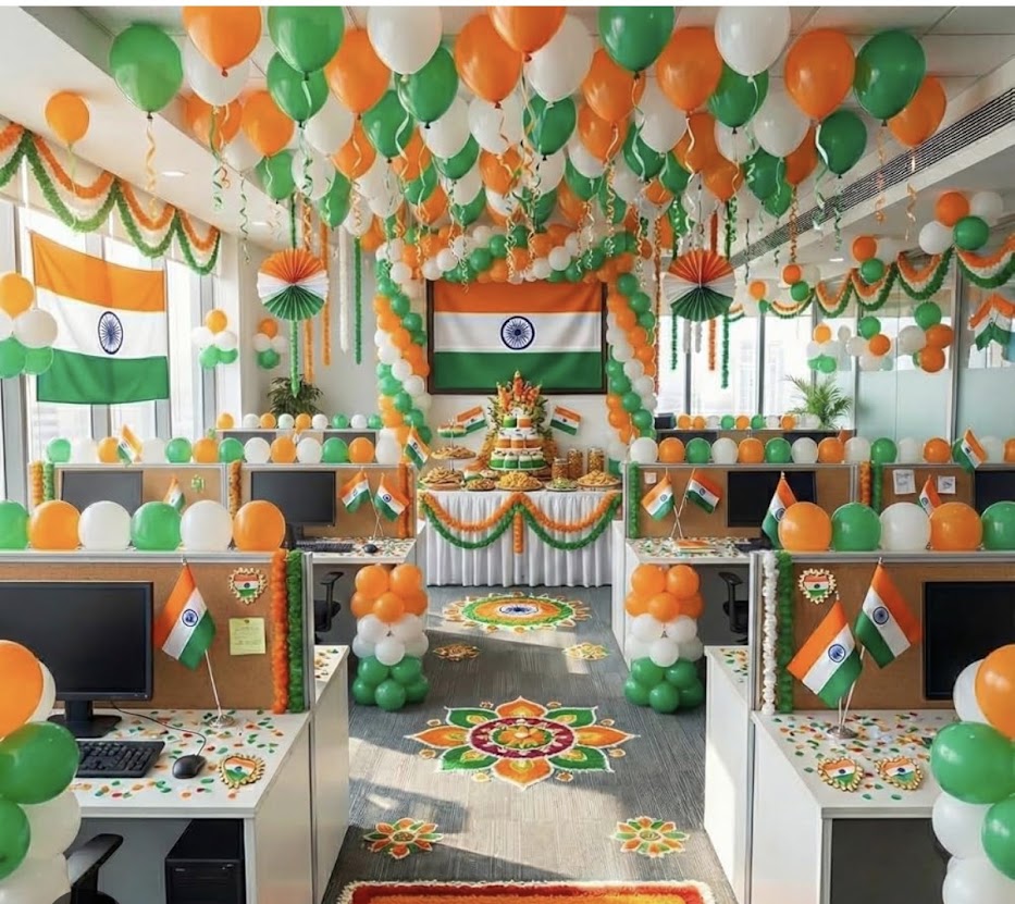 Office-wide Independence Day tricolour balloon takeover