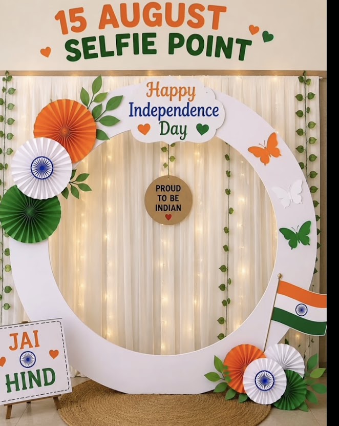 Branded Independence Day selfie point for an office