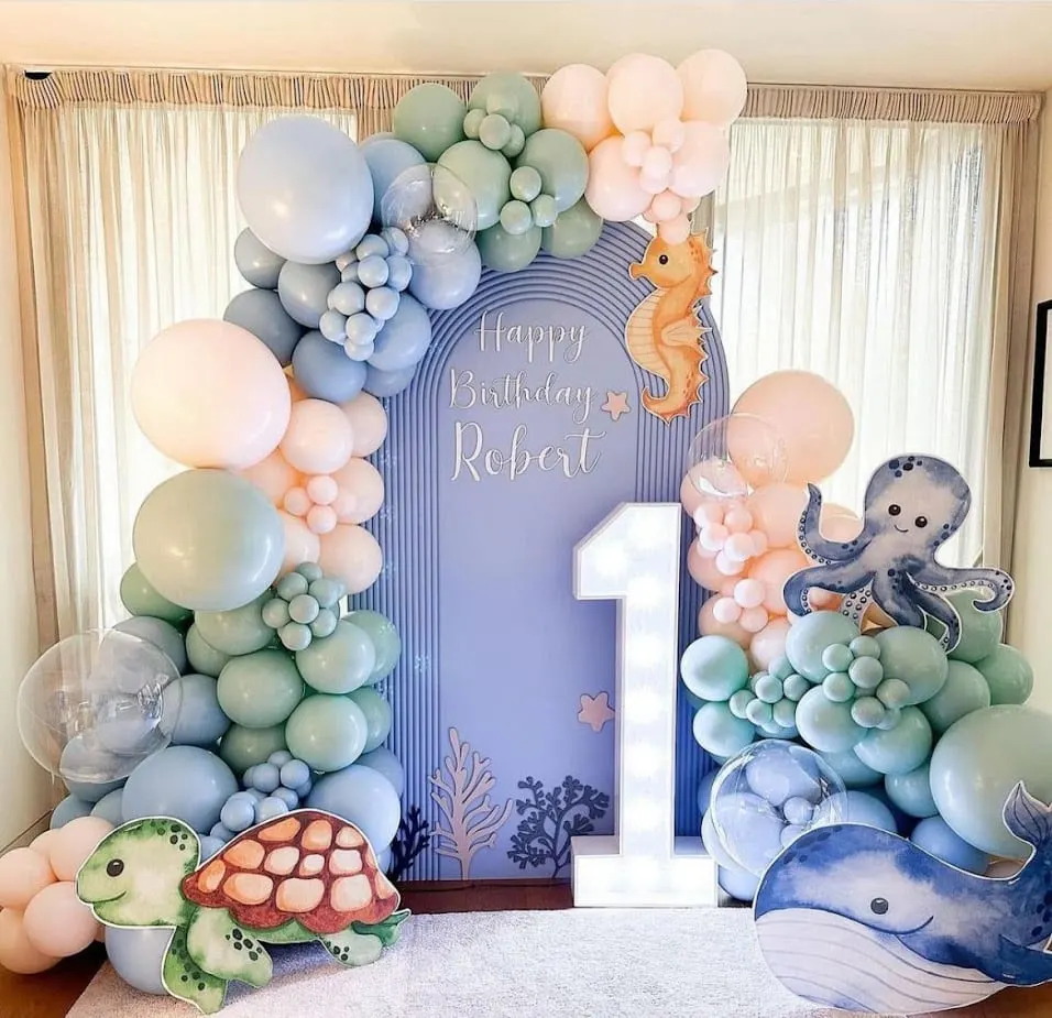 Under the sea ocean themed first birthday balloon decoration Noida