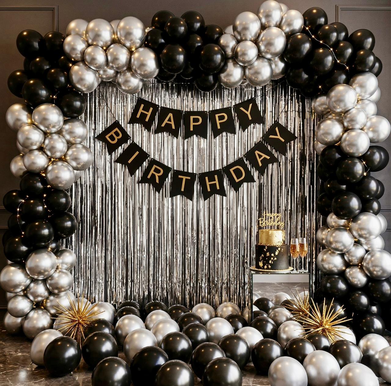 Luxury Black & Chrome Birthday Decor