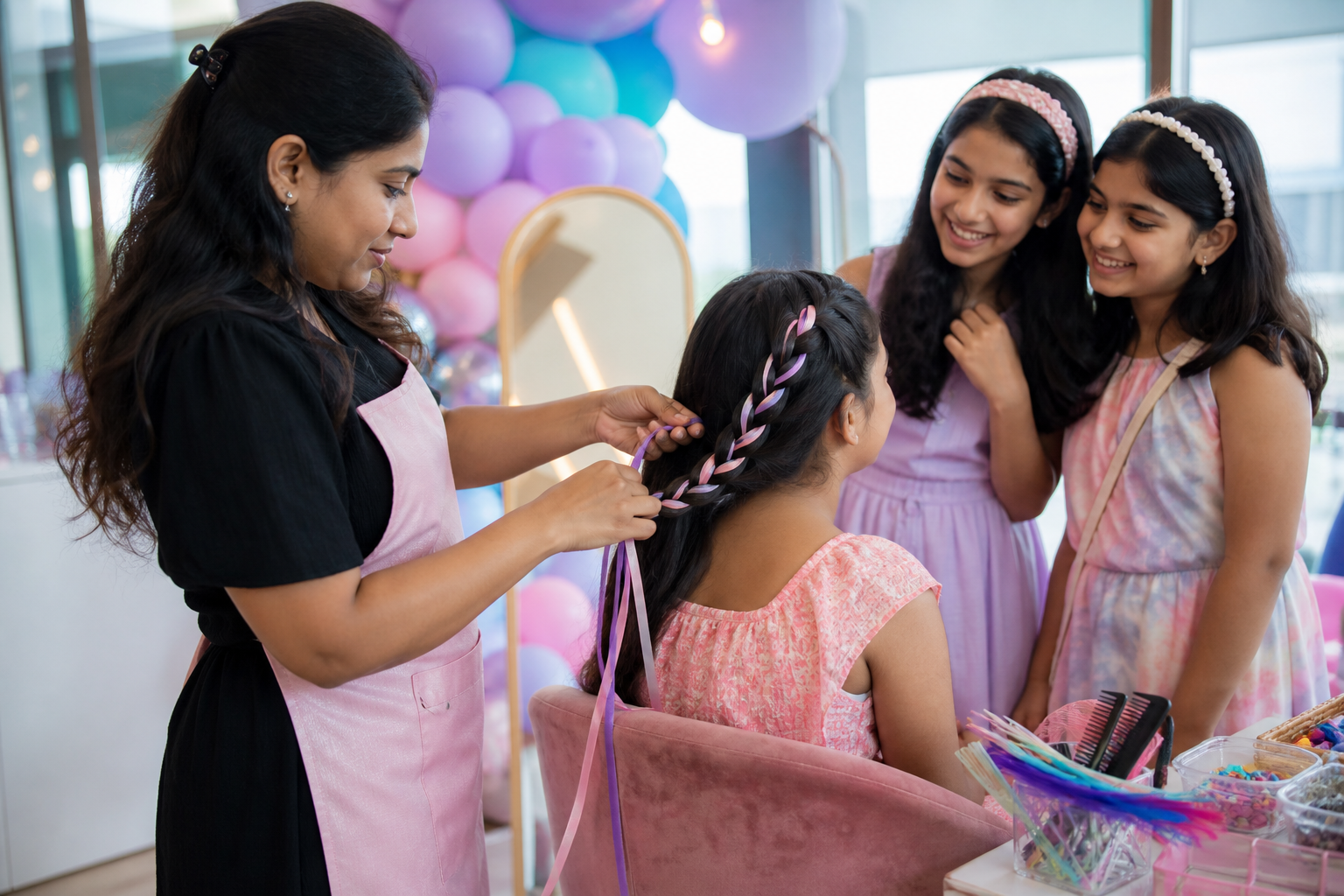 Party Hair Braiding Station managed party activity in Delhi NCR