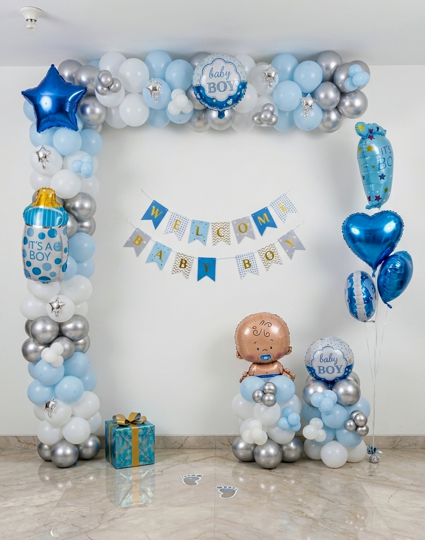 Baby Boy Welcome Decor balloon decoration setup in Delhi NCR
