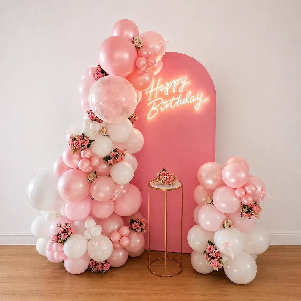 Blush Floral Arch Birthday Backdrop