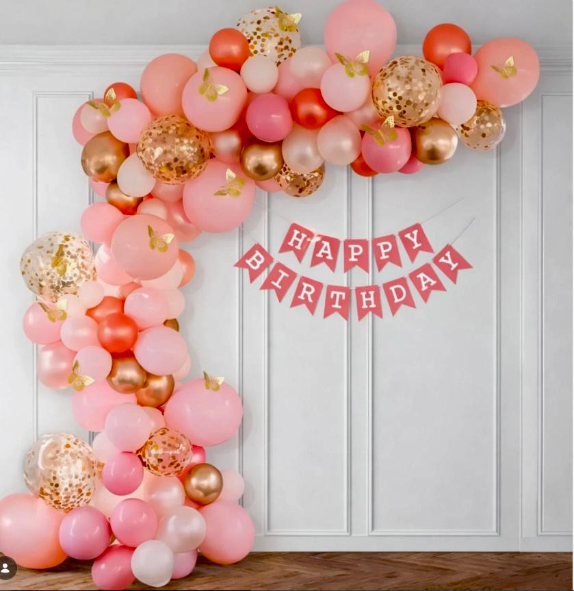 Blush Gold Princess Theme balloon decoration setup in Delhi NCR