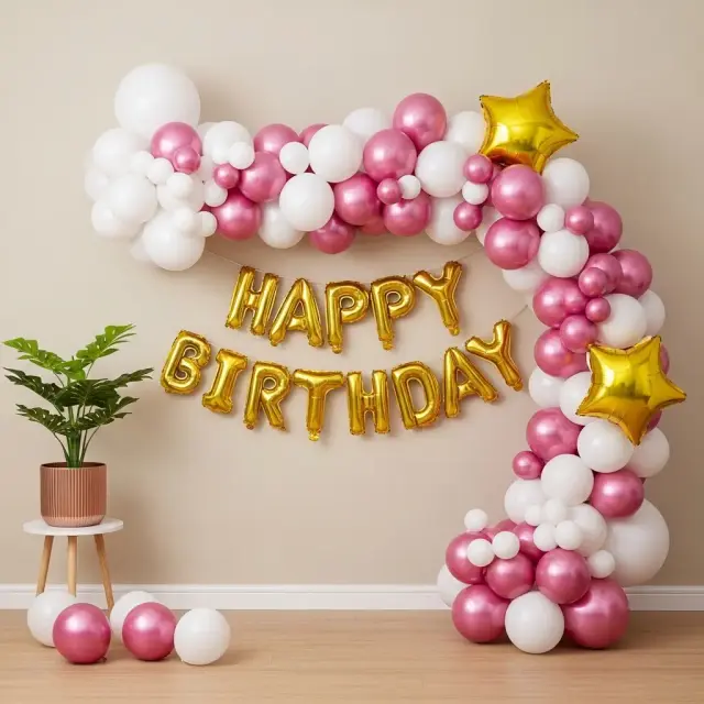 Blush Pink Star Balloon Frame balloon decoration setup in Delhi NCR