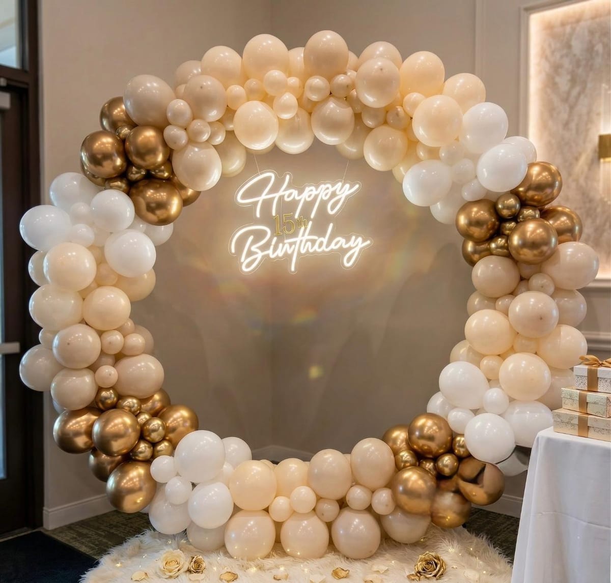 Classic White Luxe Ring Setup balloon decoration setup in Delhi NCR