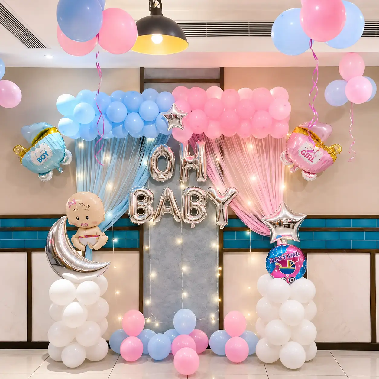 Gender Reveal Drape Setup