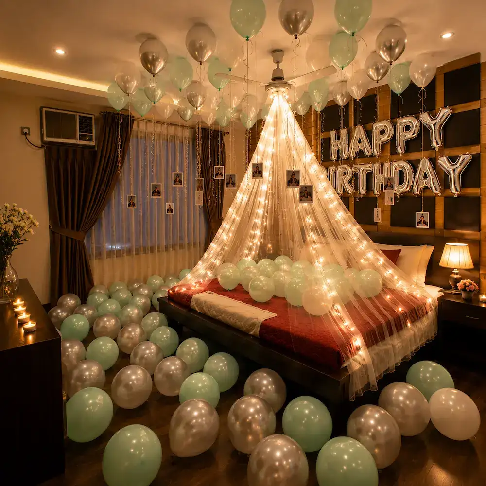 Mint & Silver Birthday Canopy Surprise
