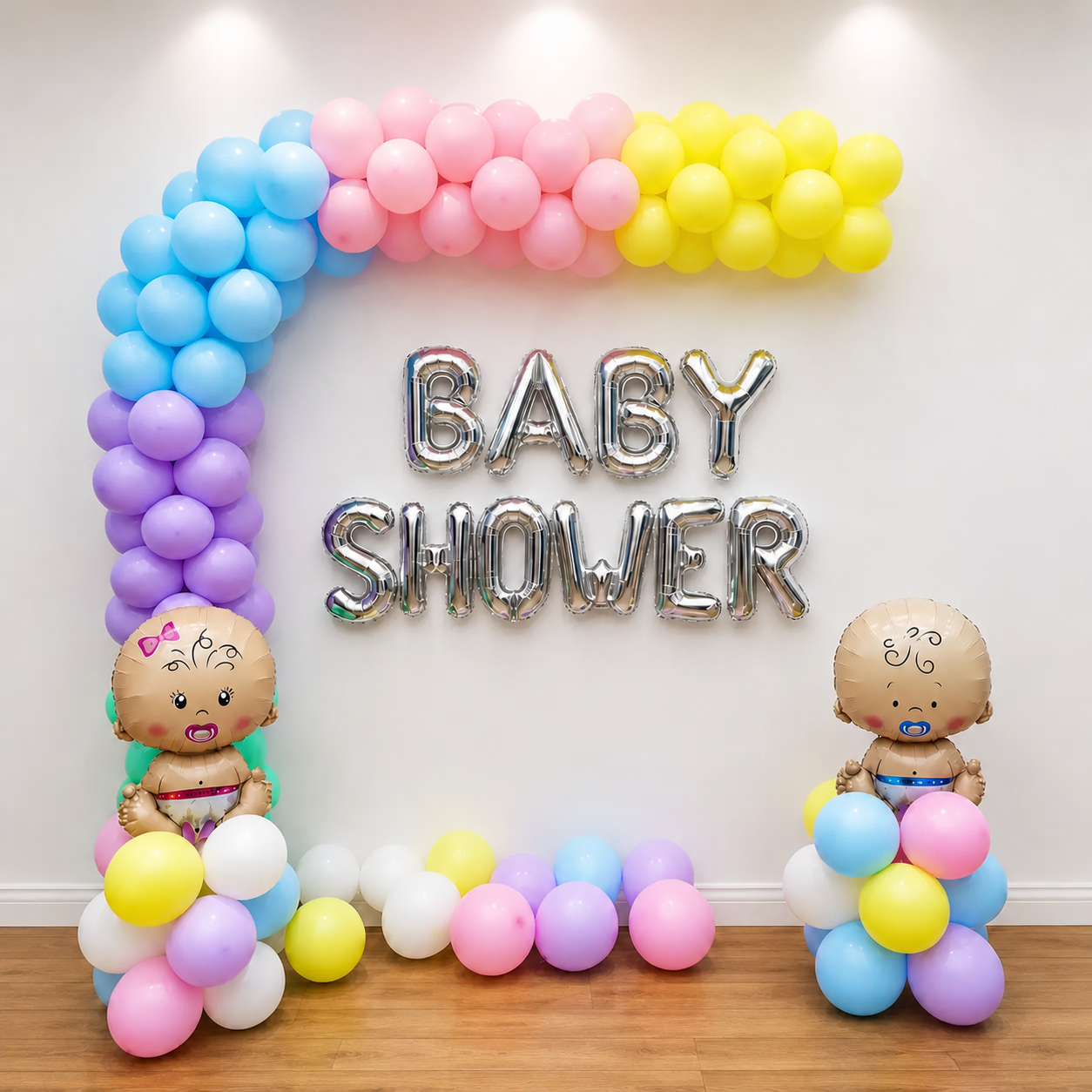 Pastel Baby Shower Balloon Arch balloon decoration setup in Delhi NCR