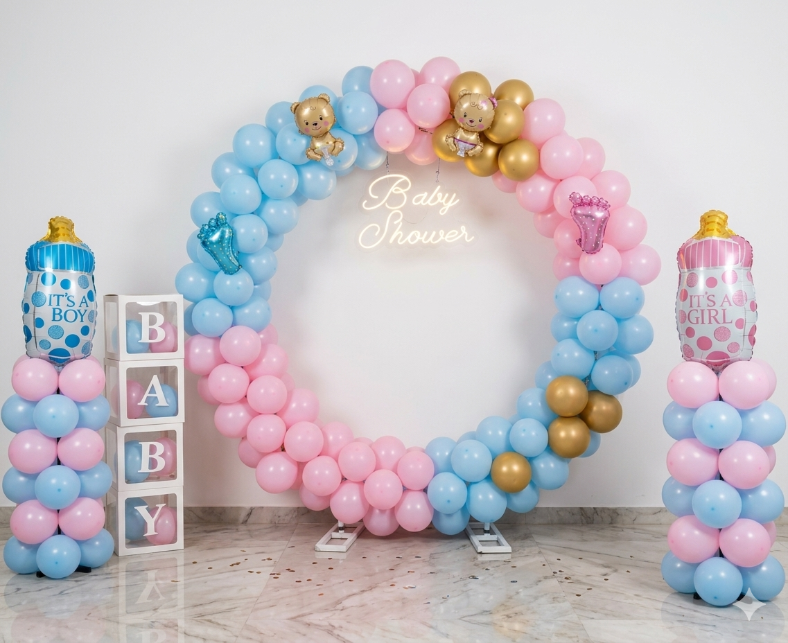 Pastel Baby Shower Ring Setup balloon decoration setup in Delhi NCR