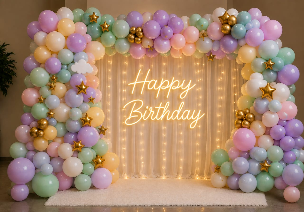 Pastel Starlight Birthday Balloon Wall