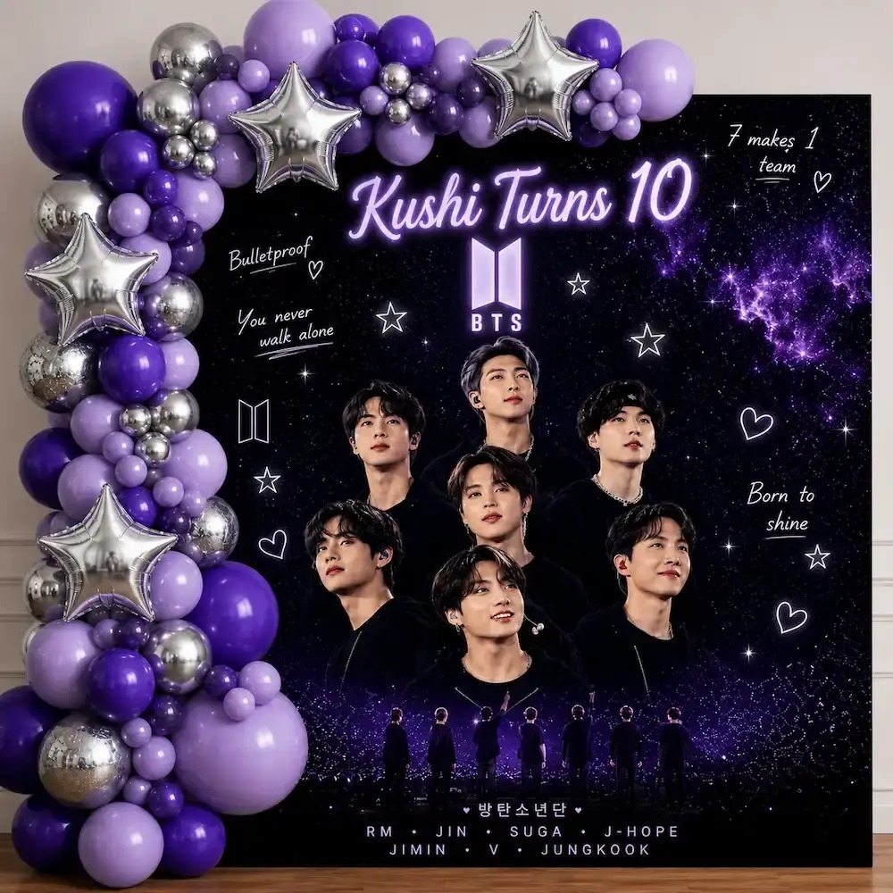 Purple Galaxy Fan Birthday Backdrop