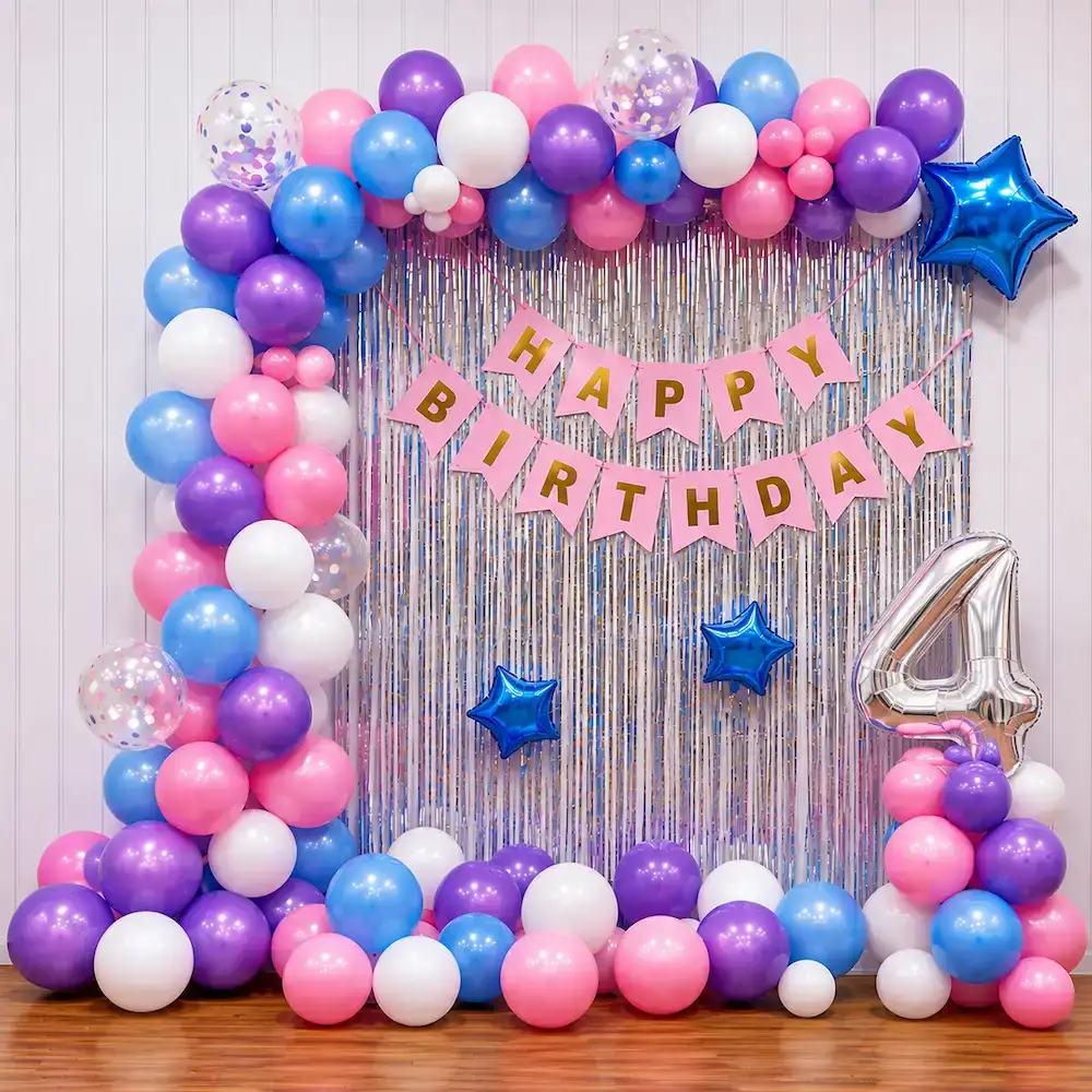 Rainbow Shimmer Kids Milestone Backdrop balloon decoration setup in Delhi NCR